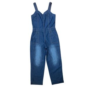 Denim Overalls Sweetheart Neckline Dark Wash Size Medium